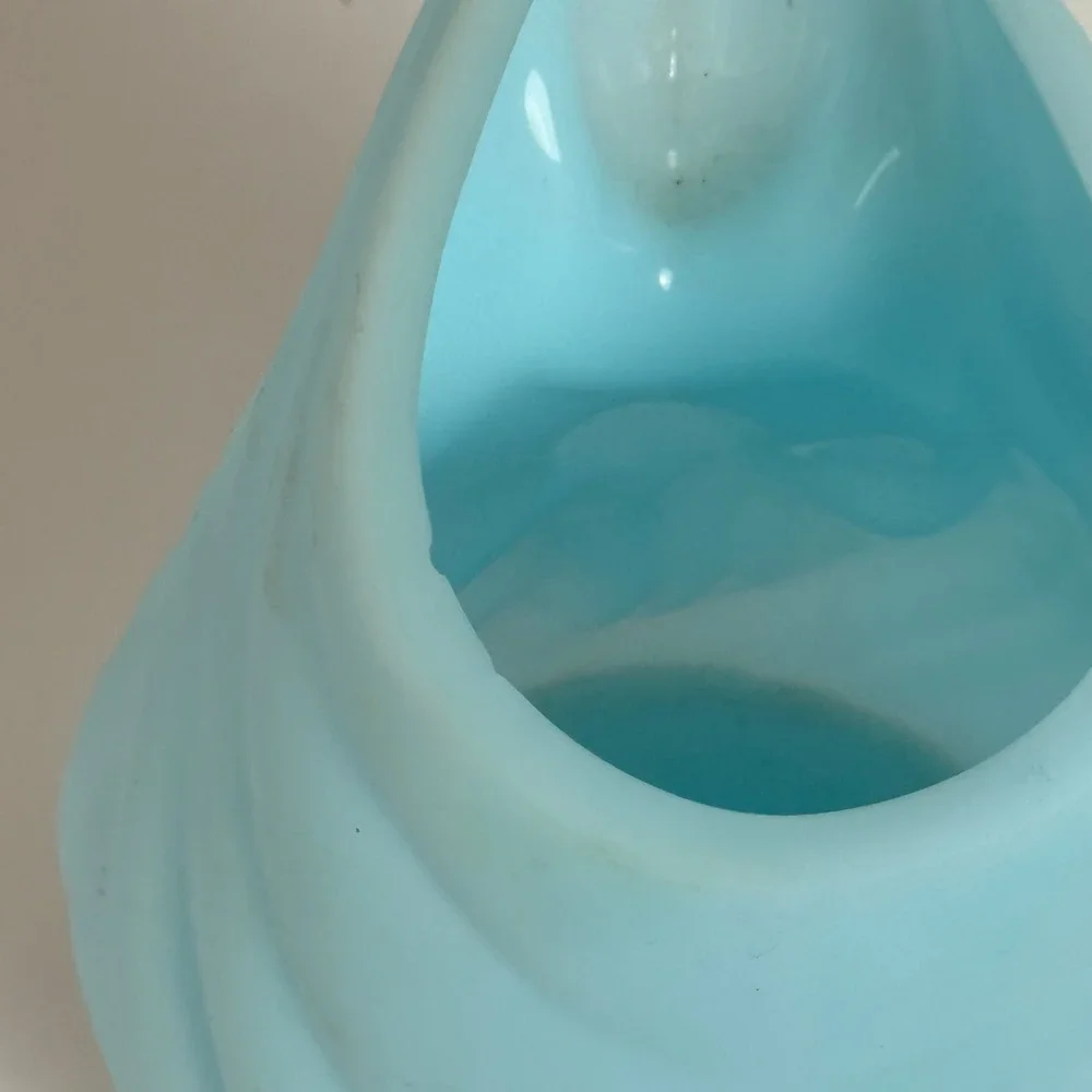 Fenton Madonna Praying Mary Satin Blue Glass Votive Candle Holder 6.25